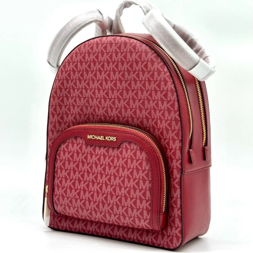 Michael Kors Jaycee Medium Signature Logo Backpack Cherry